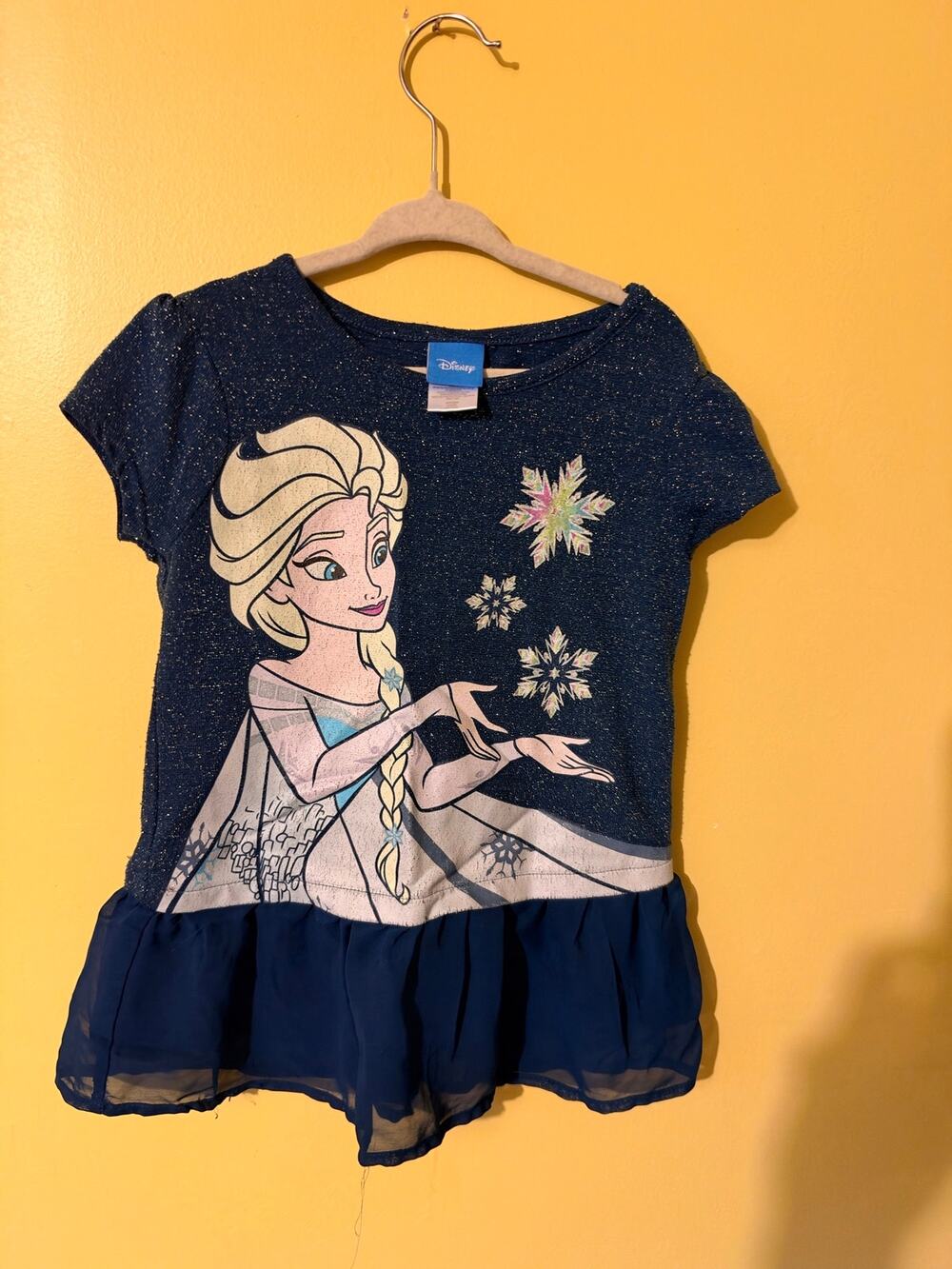 Disney Frozen Elsa Glitter Mesh Peplum Top